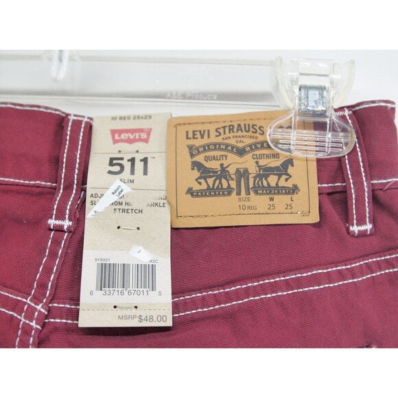 LEVI’S 511 SLIM STRAIGHT BURGUNDY PANTS BOYS SIZE 10 Reg 25x25 - Picture 8 of 9